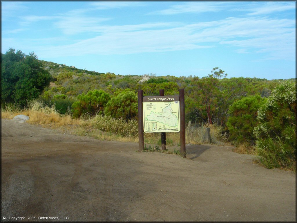 Large informational kiosk with Corral Canyon OHV Map.