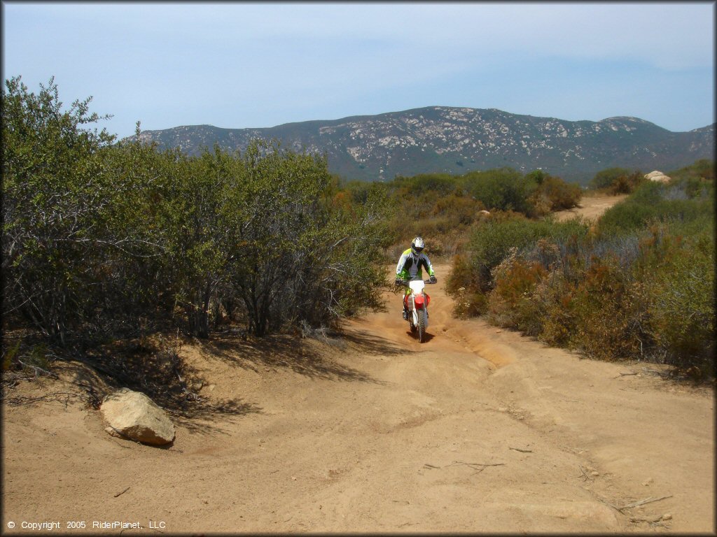 Honda CRF250X dirt bike going throug one of the 4x4 trails.