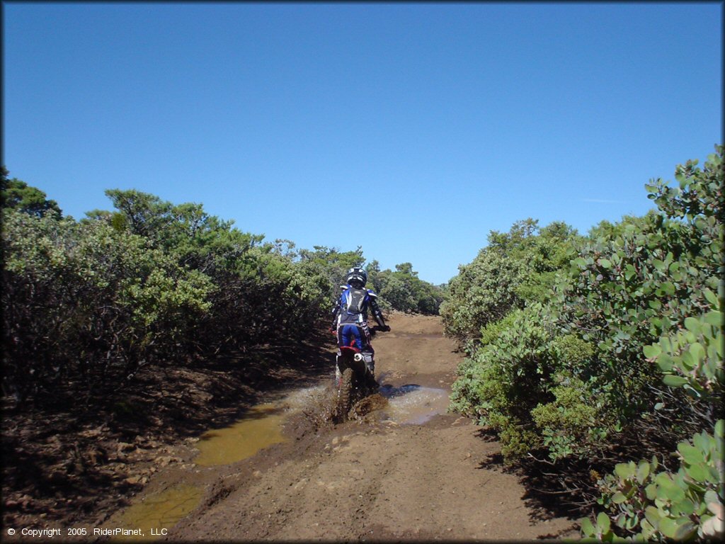 Honda CRF Off-Road Bike getting wet at South Cow Mountain Trail